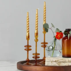Amber Candlesticks Set of 2