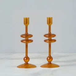 Amber Candlesticks Set of 2