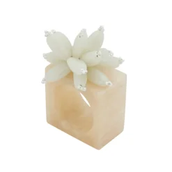 Beaded Resin Napkin Ring Set of 4 - Blush and Ivory