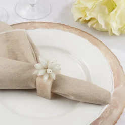 Beaded Resin Napkin Ring Set of 4 - Blush and Ivory