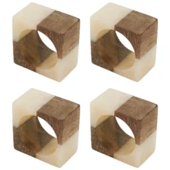 Bi-Color Cube Napkin Ring Ivory Set of 4