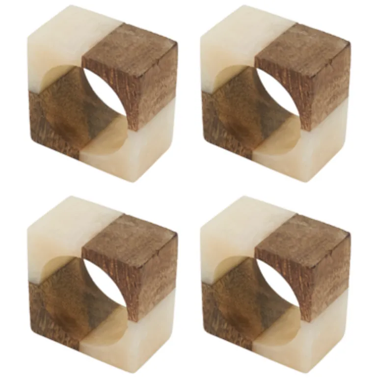 Bi-Color Cube Napkin Ring Ivory Set of 4