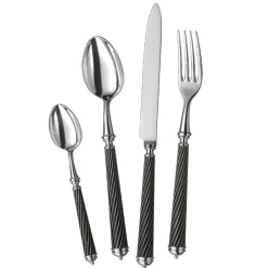 Cable Lacquered Noir Silver Plate 5 Piece Setting