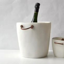 Champagne Bucket Leather Handle White