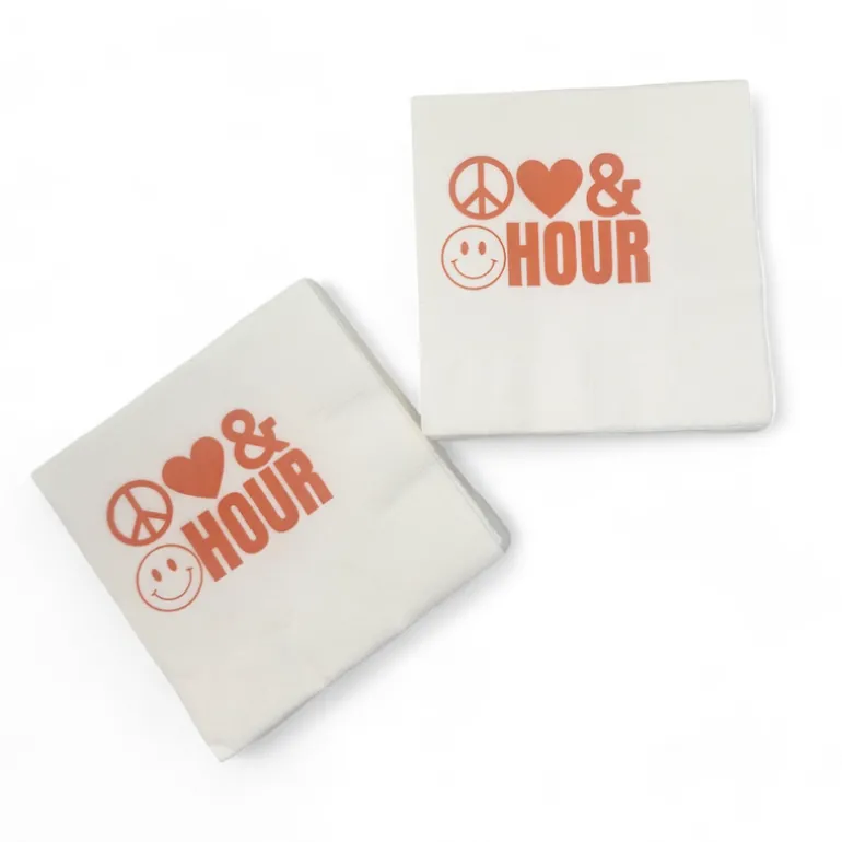 Cocktail Napkin Pack - Peace Love Happy Hour - Orange