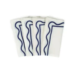 Colorblock Embroidered Napkin Dark Blue Set of 4
