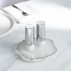 Coluna Dual Salt & Pepper Shakers Set of 2 - Marble & Silver