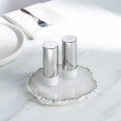 Coluna Dual Salt & Pepper Shakers Set of 2 - Marble & Silver