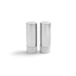 Coluna Dual Salt & Pepper Shakers Set of 2 - Marble & Silver
