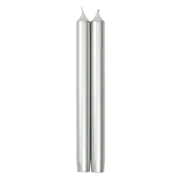 Crown Metallic Silver Taper Cendle Set