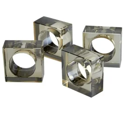 Crystal Cube Napkin Ring Smoke Set of 4