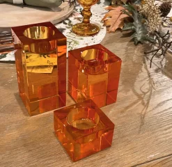 Crystal Votive Amber Holder Set 3