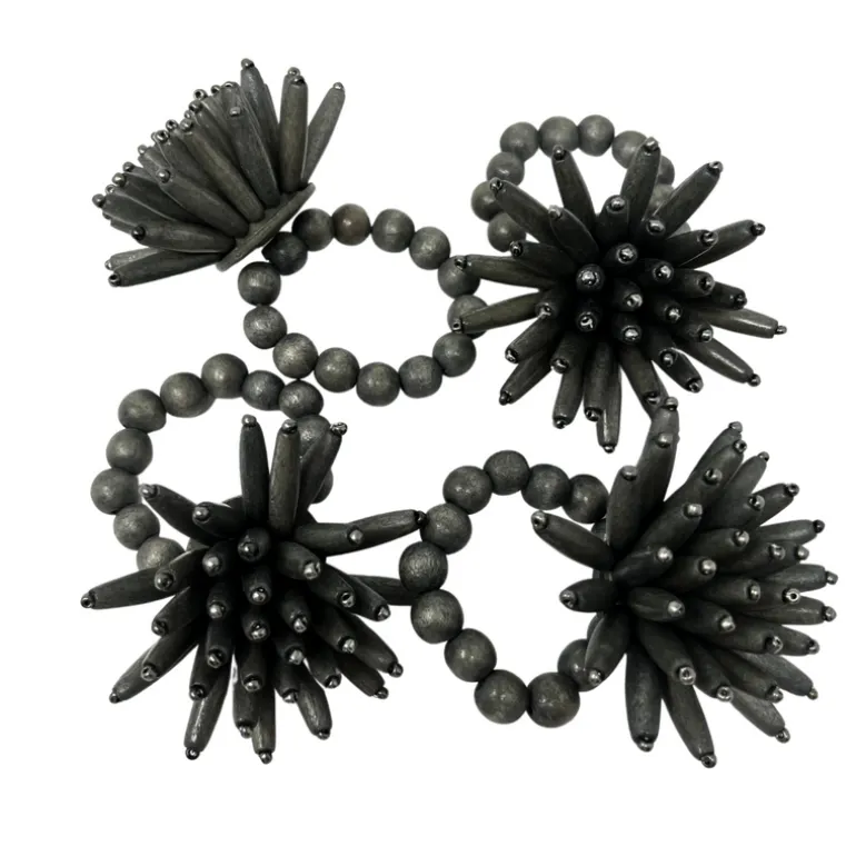 Desert Palm Wood Napkin Ring Grey Set of 4