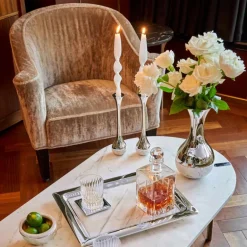 Dual Marble & Silver Candleholders Set of 2