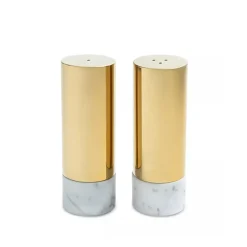 Dual Salt & Pepper Shakers Marble & Gold Set of 2