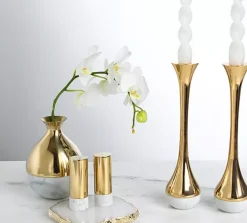 Dual Salt & Pepper Shakers Marble & Gold Set of 2