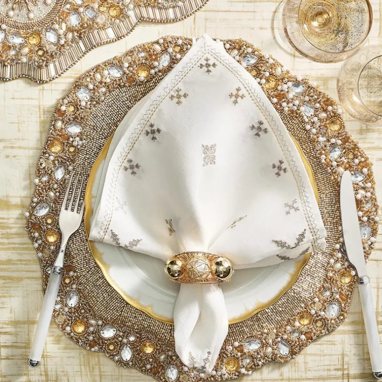 Fez Napkin in White, Silver & Gold Set of 4