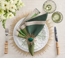 Flare Napkin Ring Gold & Emerald Set of 4