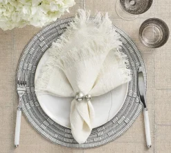 Fringe Napkin White & Silver Set of 4