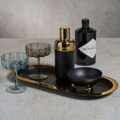 Gold Rimmed Black Oval Tray