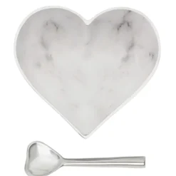 Happy Heart Bowl With Spoon in White Marble