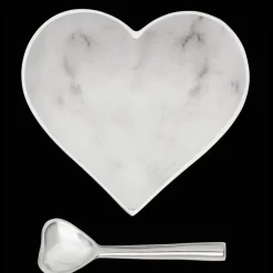 Happy Heart Bowl With Spoon in White Marble