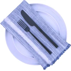 Hogar Frayed Edge Linen Napkin Set of 4 - Blue & White