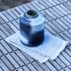 Hogar Frayed Edge Linen Napkin Set of 4 - Blue & White