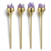 Hospitality Cocktail Picks, Gold & Amethyst Druze, Set of 4