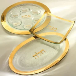 Judaica Square Matzah Plate - Gold