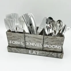 Let's Eat Silverware Caddy Grey Marble