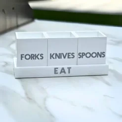 Let's Eat Silverware Caddy White with Dark Grey