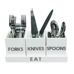 Let's Eat Silverware Caddy White with Dark Grey
