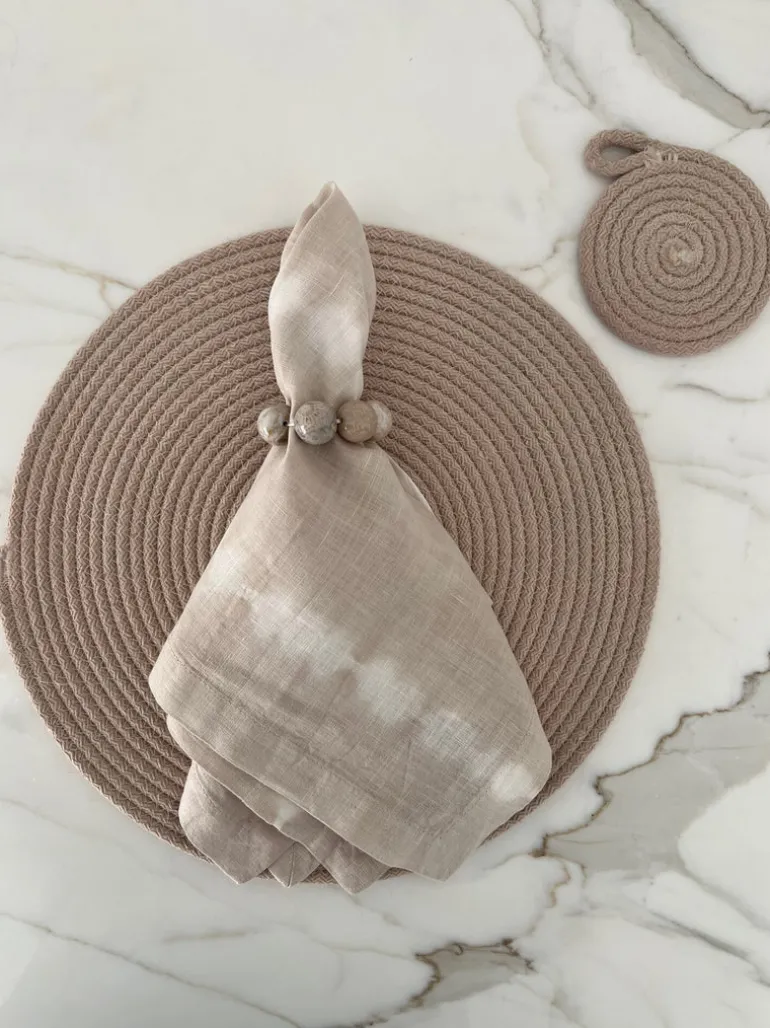 Marble Bead Napkin Ring Cream Set of 4