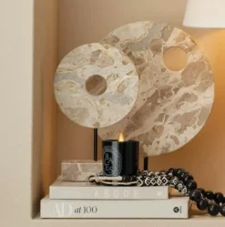 Marble Cream Circle Disk on Stand