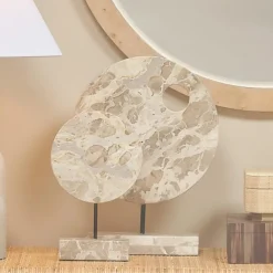 Marble Cream Luna Disk on Stand