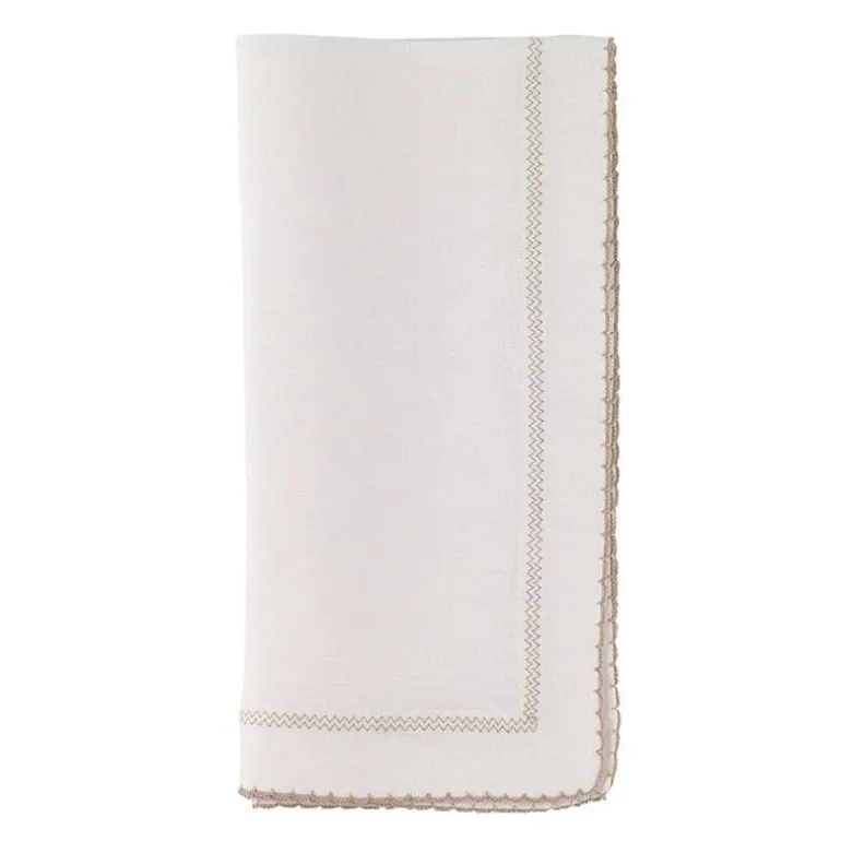 Picot Napkin White & Beige Set of 4