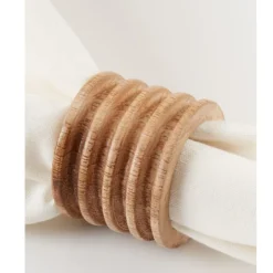 Ribbed Wooden Napkin Ring Set of 4 - Natural