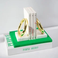 Ring Bookends Set of 2 - Marble & Gold