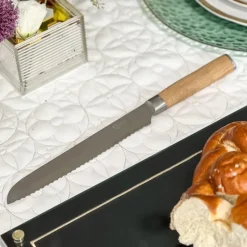 Serrated Blade Bread Knife - Oak Wood Handle