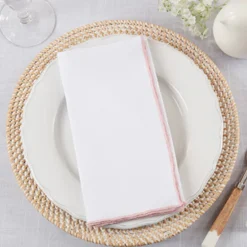 Stitch Border Stone Washed Napkin Set of 4 - Pink