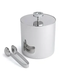 Striations Silver Ice Bucket with Tongs