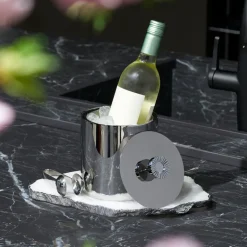 Striations Silver Ice Bucket with Tongs