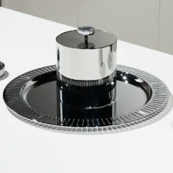 Striations Silver Ice Bucket with Tongs