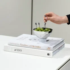 Striations Silver Cocktail Picks Set/ 4 and Holder