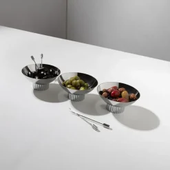 Striations Silver Cocktail Picks Set/ 4 and Holder