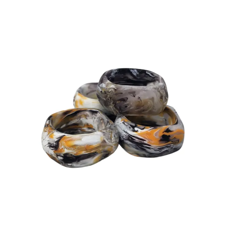 Swirl Colored Resin Napkin Ring Set of 4 - Mocha