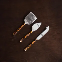 Tortoise and Gold Stainless Cheese Set of 3