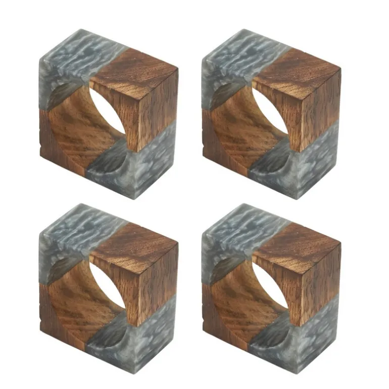 Two Tone Cube Napkin Ring Grey Set of 4