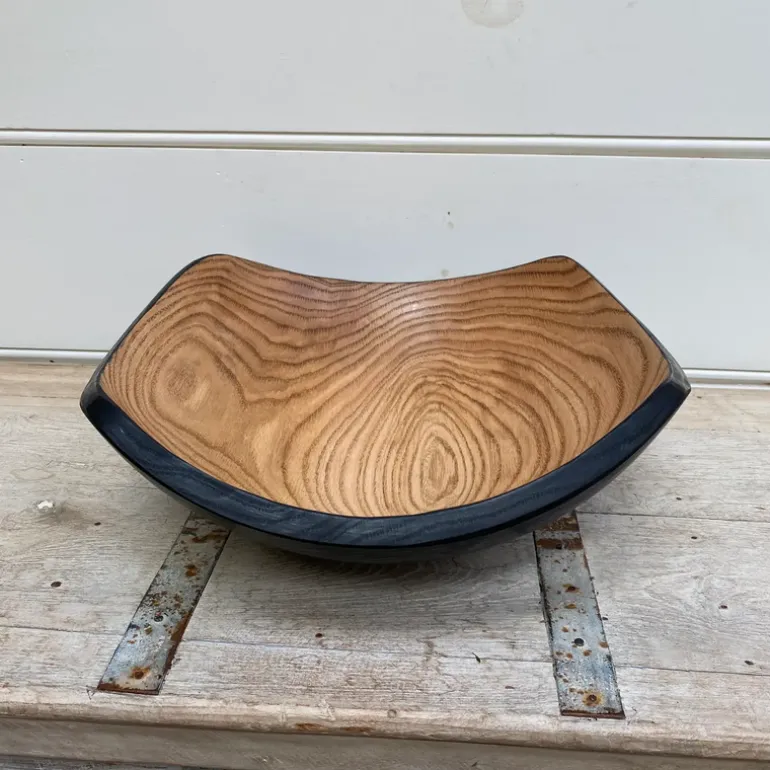 Two Toned Square Oak Wood Bowl